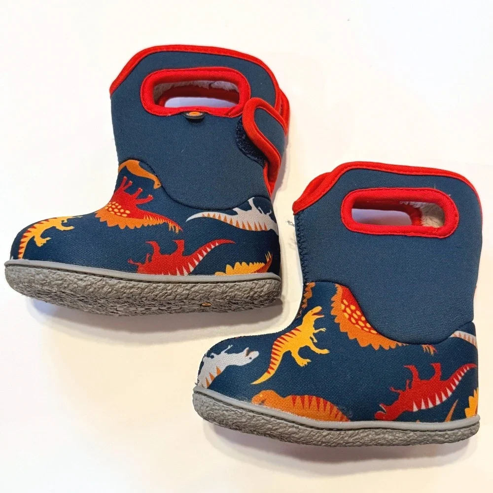 Bogs Baby Dino Insulated Boots 4 Navy Blue Red Infants Outdoor Rugged Dinosaur